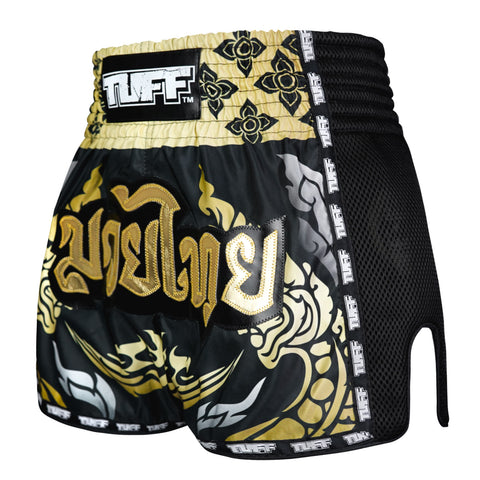TUFF Muay Thai Shorts Boxing Trunks Retro Style (TUF-MSC107-BLK)