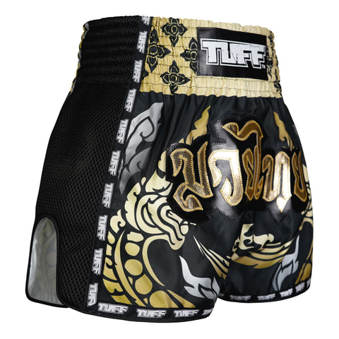 TUFF Muay Thai Shorts Boxing Trunks Retro Style (TUF-MSC107-BLK)