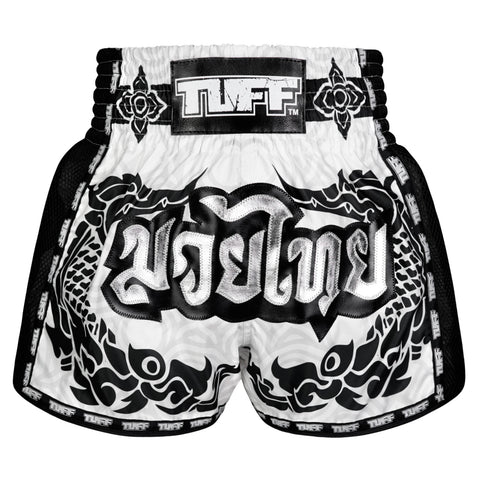 TUFF Muay Thai Shorts Boxing Trunks Retro Style (TUF-MSC108-WHT)