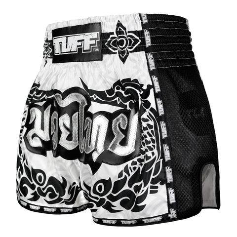 TUFF Muay Thai Shorts Boxing Trunks Retro Style (TUF-MSC108-WHT)