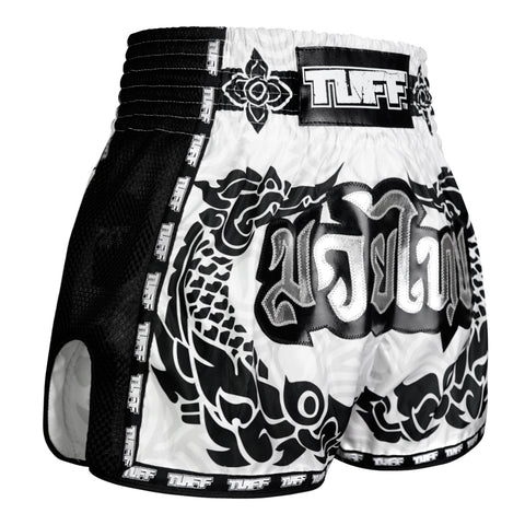 TUFF Muay Thai Shorts Boxing Trunks Retro Style (TUF-MSC108-WHT)