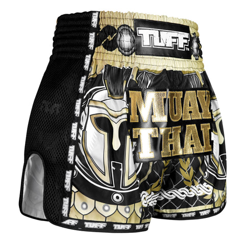 TUFF Muay Thai Boxing Shorts New Retro Style "Golden Gladiator in Black"