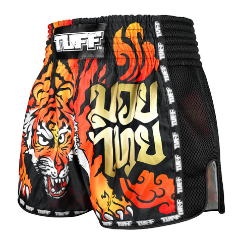 TUFF Muay Thai Shorts Boxing Trunks Retro Style (TUF-MSC125-BLK)