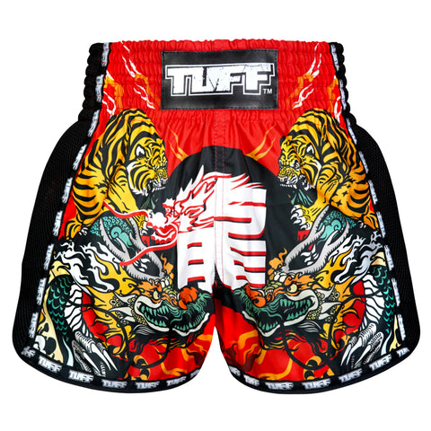 TUFF Muay Thai Shorts Boxing Trunks Retro Style (TUF-MSC113-RED)