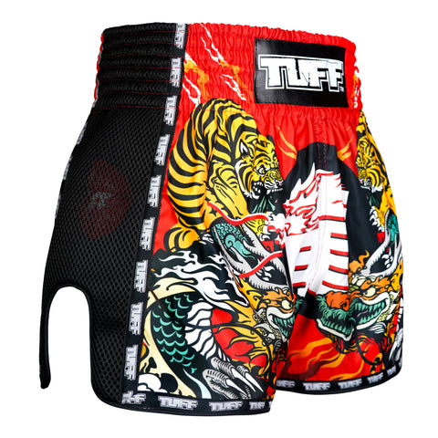 TUFF Muay Thai Shorts Boxing Trunks Retro Style (TUF-MSC113-RED)