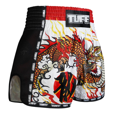 TUFF Muay Thai Shorts Boxing Trunks Retro Style (TUF-MSC114-WHT)