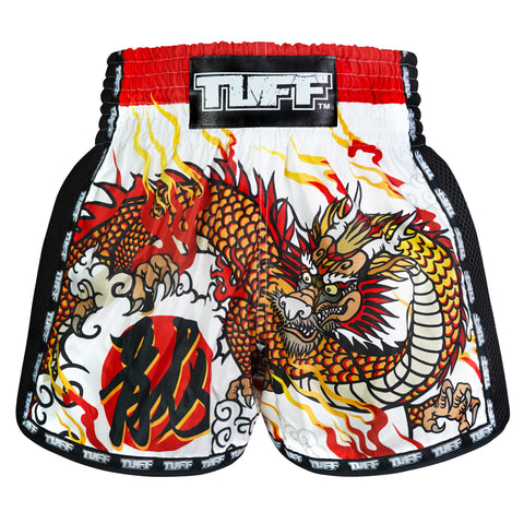 TUFF Muay Thai Shorts Boxing Trunks Retro Style (TUF-MSC114-WHT)
