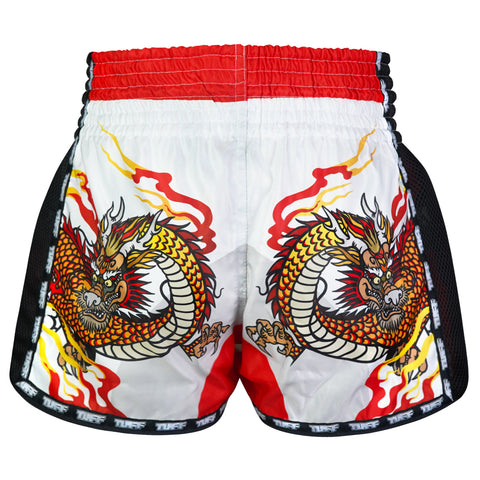 TUFF Muay Thai Boxing Shorts New Retro Style "White Chinese Dragon"