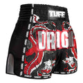 TUFF Muay Thai Boxing Shorts New Retro Style Black Chinese Dragon with Text