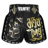 TUFF Muay Thai Boxing Shorts New Retro Style "Black Singha Yantra with War Flag"