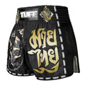 TUFF Muay Thai Boxing Shorts New Retro Style Black Singha Yantra with War Flag