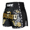 TUFF Muay Thai Boxing Shorts New Retro Style "Black Twin Tiger With Gold Text"