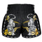 TUFF Muay Thai Boxing Shorts New Retro Style "Black Twin Tiger With Gold Text"