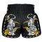 TUFF Muay Thai Boxing Shorts New Retro Style Black Twin Tiger With Gold Text