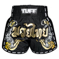 TUFF Muay Thai Boxing Shorts New Retro Style Black Twin Tiger With Gold Text