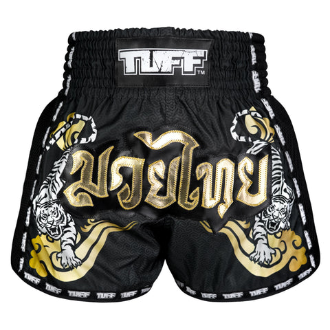 TUFF Muay Thai Shorts Boxing Trunks Retro Style (TUF-MSC120-BLK)