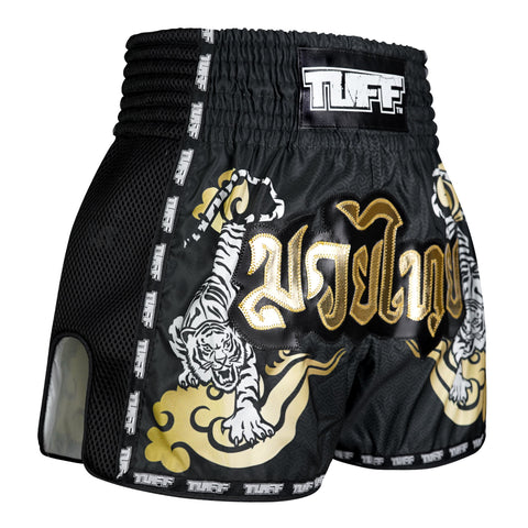 TUFF Muay Thai Shorts Boxing Trunks Retro Style (TUF-MSC120-BLK)