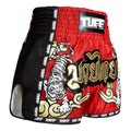 TUFF Muay Thai Boxing Shorts New Retro Style Red Twin Tiger With Gold Text