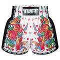 TUFF Muay Thai Boxing Shorts White New Retro Style Rose With Birds