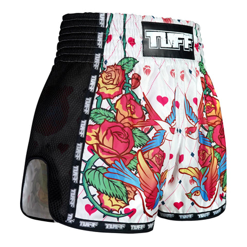 TUFF Muay Thai Shorts Boxing Trunks Retro Style (TUF-MSC124-WHT)