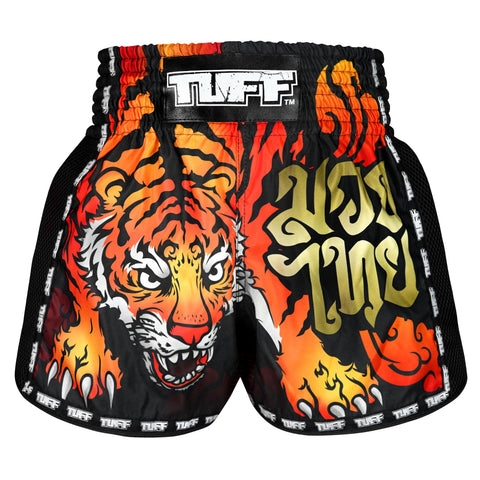 TUFF Muay Thai Shorts Boxing Trunks Retro Style (TUF-MSC125-BLK)