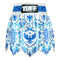 [Pre-Order] TUFF Muay Thai Boxing Shorts Gladiator Blue & White Classic Victorian Pattern
